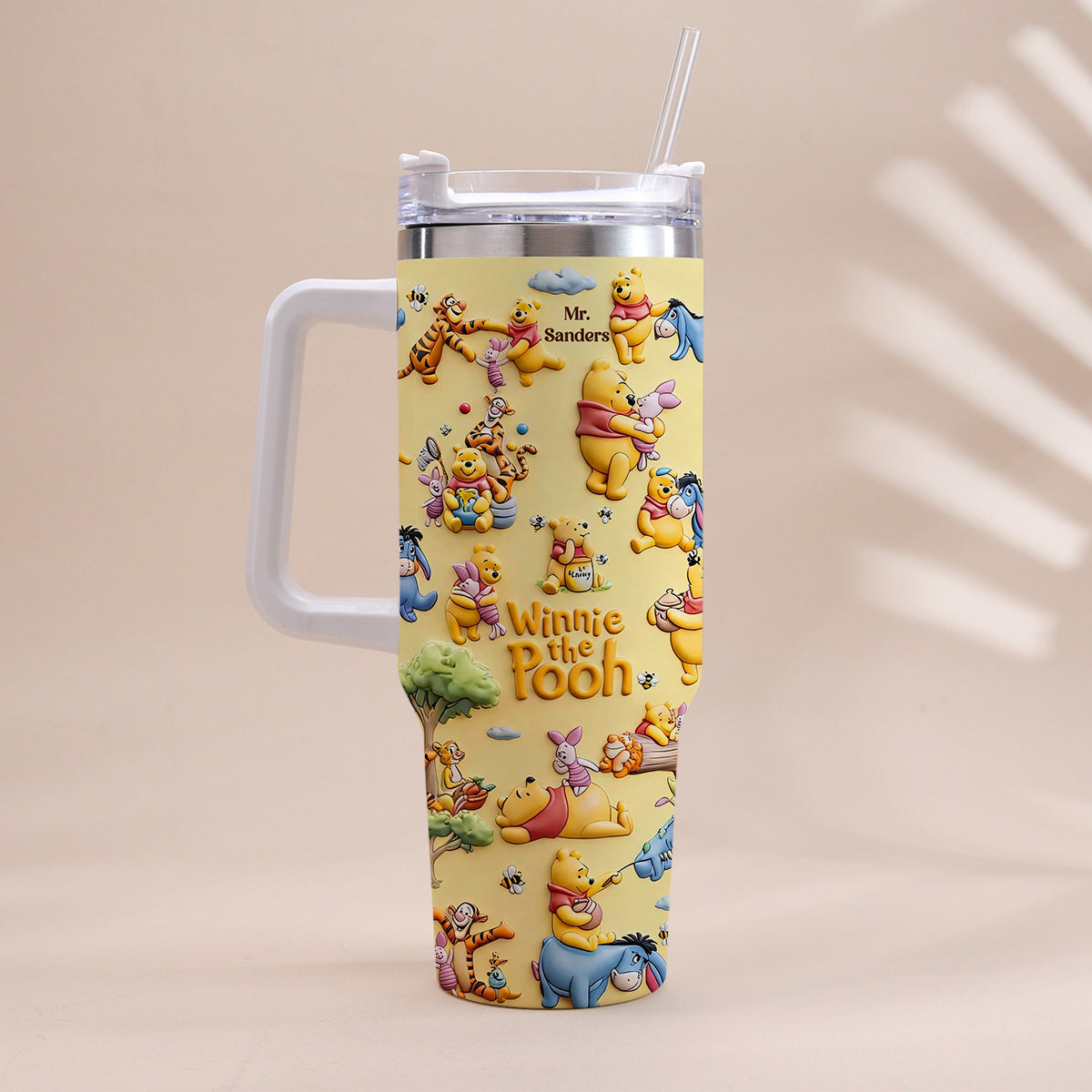 Personalized Winnie the Pooh Tumbler With Handle Gift for Kids Tumbler With Plush Charm GradoCreations