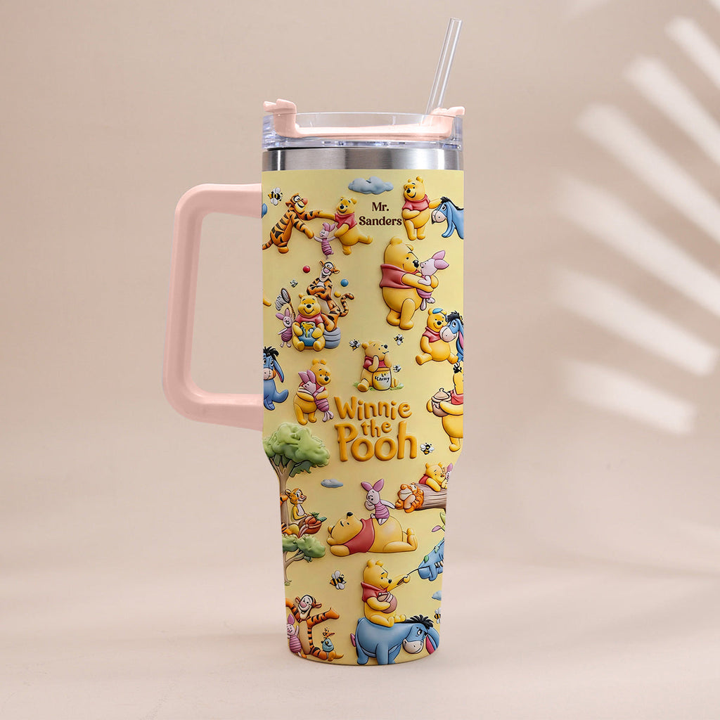 Personalized Winnie the Pooh Tumbler With Handle Gift for Kids Tumbler With Plush Charm GradoCreations