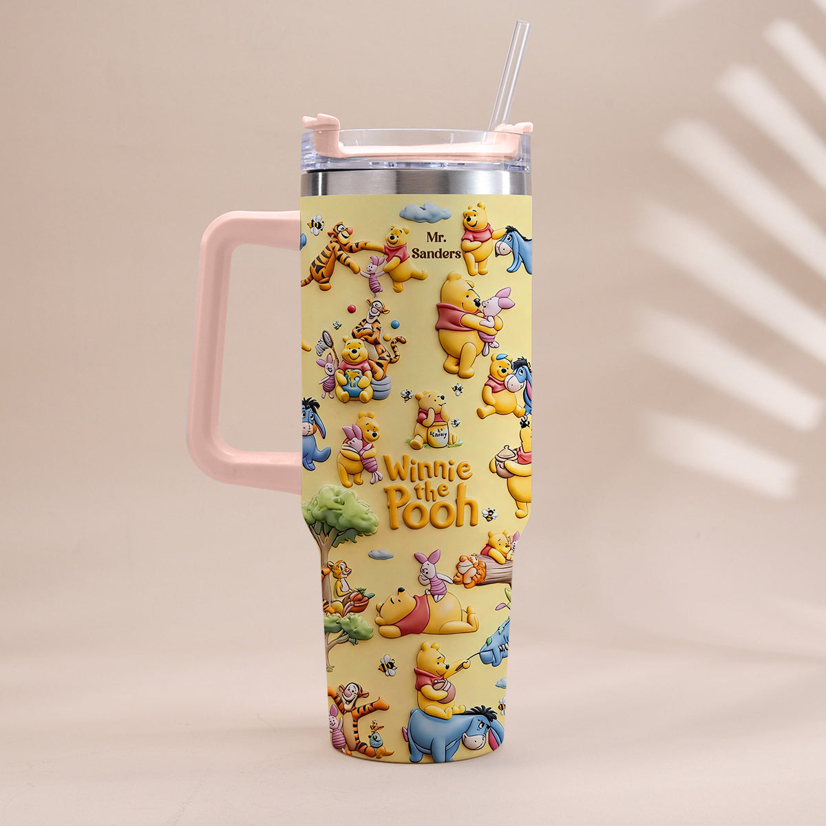 Personalized Winnie the Pooh Tumbler With Handle Gift for Kids Tumbler With Plush Charm GradoCreations