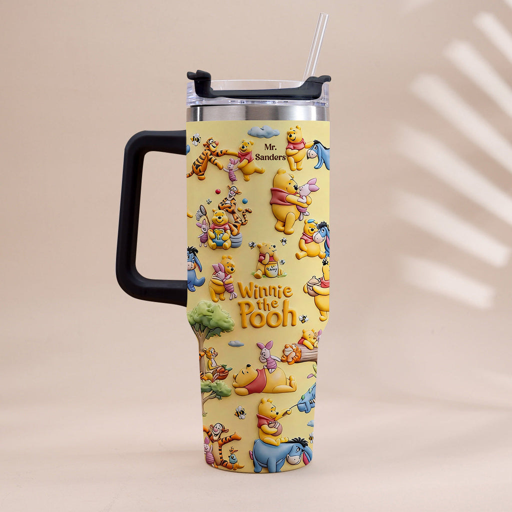 Personalized Winnie the Pooh Tumbler With Handle Gift for Kids Tumbler With Plush Charm GradoCreations