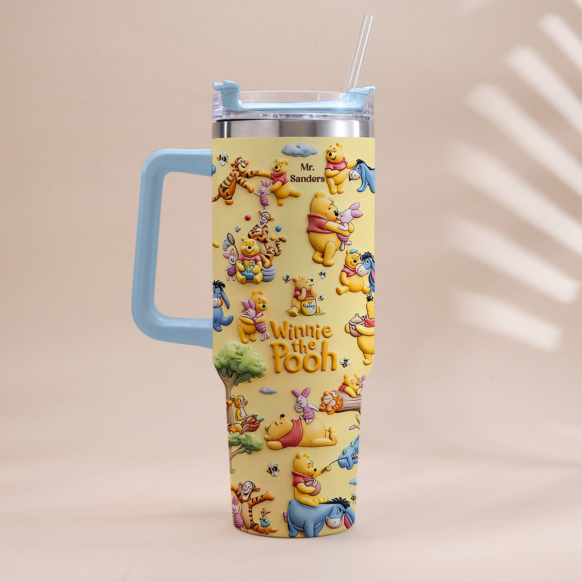 Personalized Winnie the Pooh Tumbler With Handle Gift for Kids Tumbler With Plush Charm GradoCreations