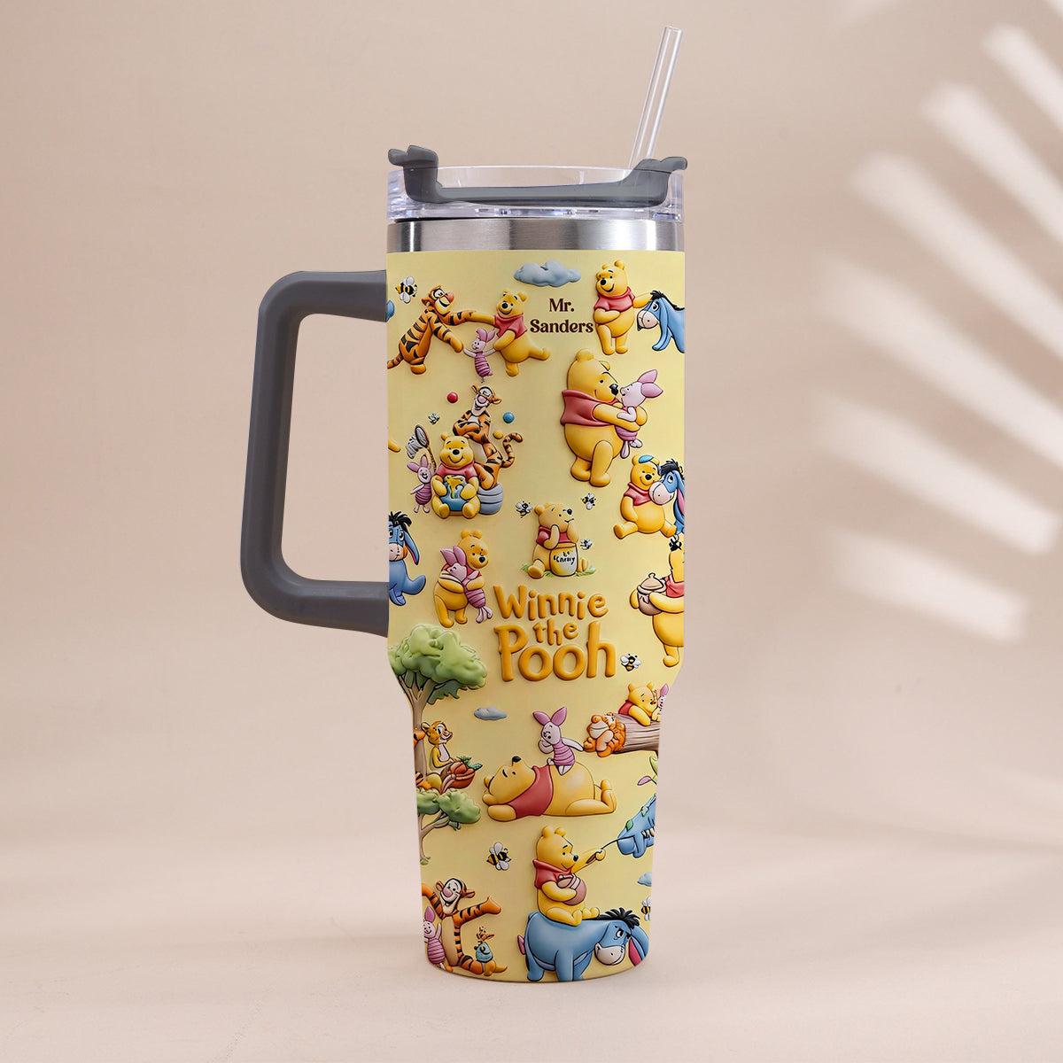 Personalized Winnie the Pooh Tumbler With Handle Gift for Kids Tumbler With Plush Charm GradoCreations
