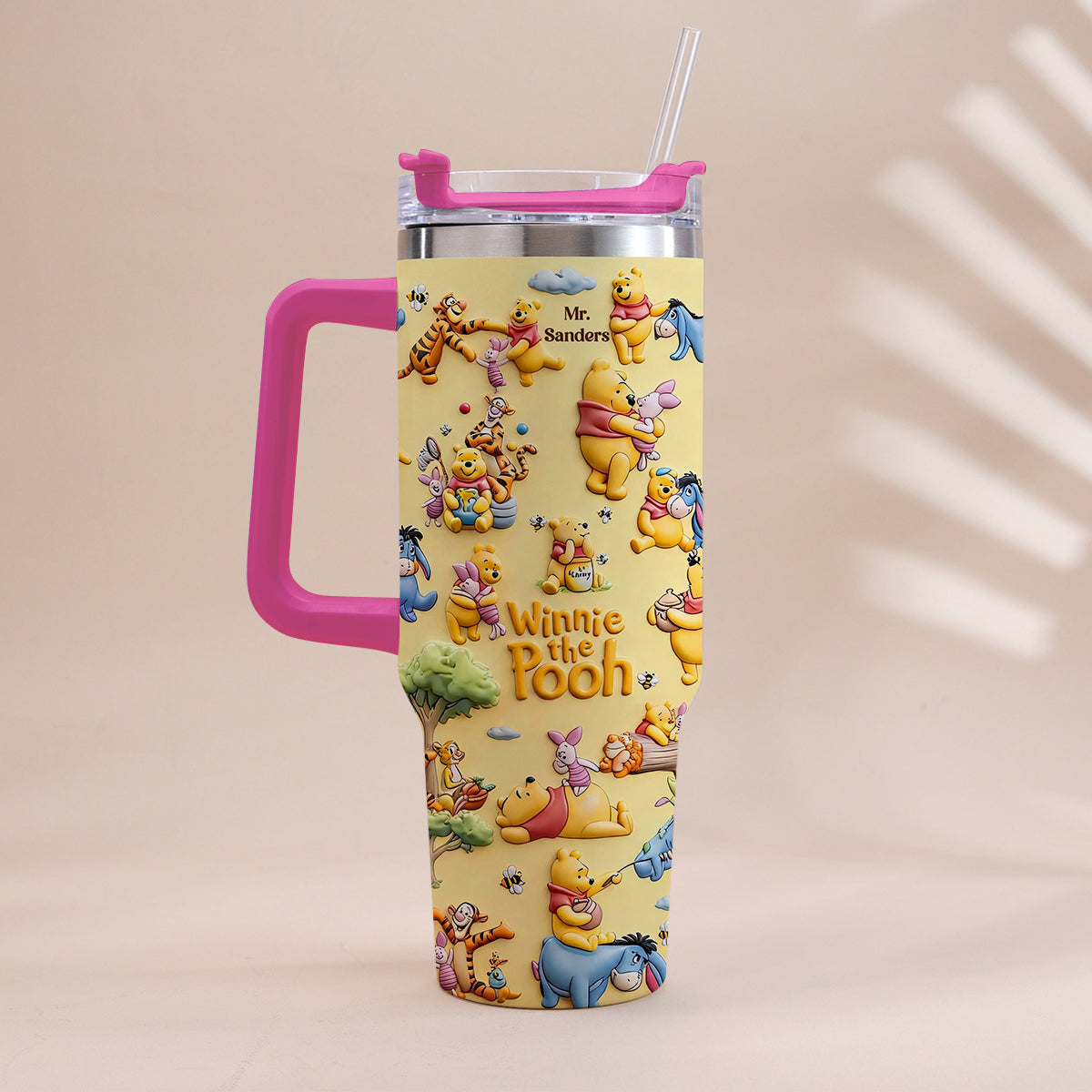 Personalized Winnie the Pooh Tumbler With Handle Gift for Kids Tumbler With Plush Charm GradoCreations