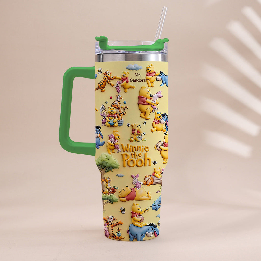 Personalized Winnie the Pooh Tumbler With Handle Gift for Kids Tumbler With Plush Charm GradoCreations