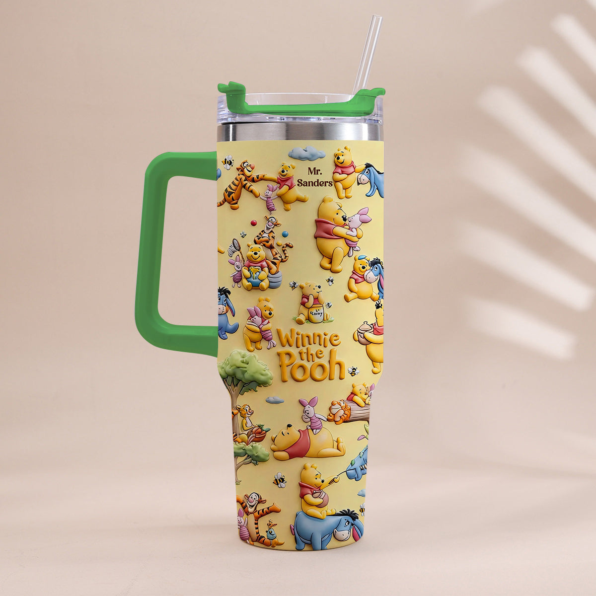 Personalized Winnie the Pooh Tumbler With Handle Gift for Kids Tumbler With Plush Charm GradoCreations