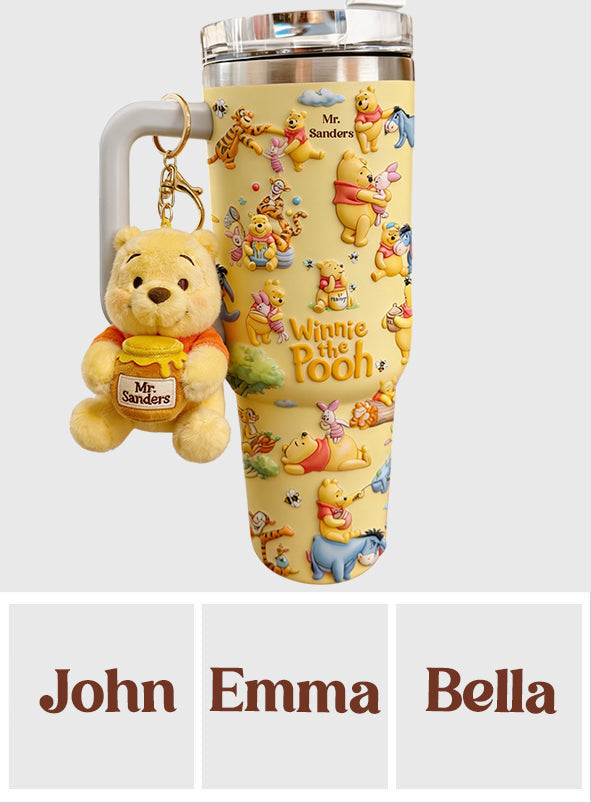Personalized Winnie the Pooh Tumbler With Handle Gift for Kids Tumbler With Plush Charm GradoCreations