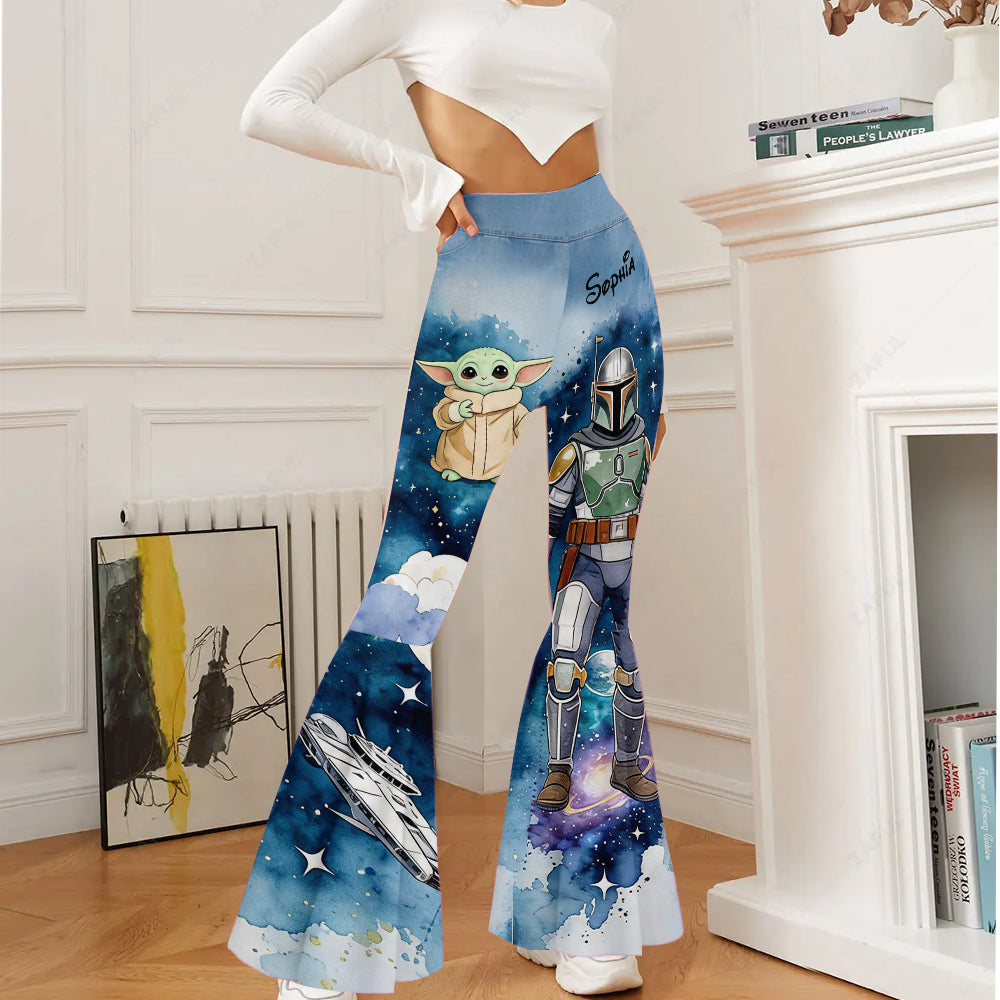 Personalized Star Wars Flare Leggings with Baby Yoda for Girls Flare Leggings GradoCreations