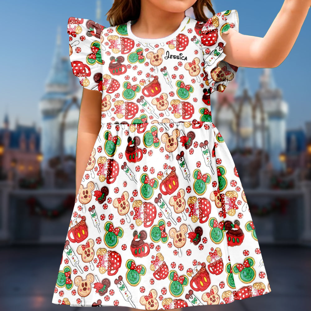 Personalized Christmas Cookies Ruffle Sleeve Dress for Kids Kid Ruffle Sleeve Dress GradoCreations