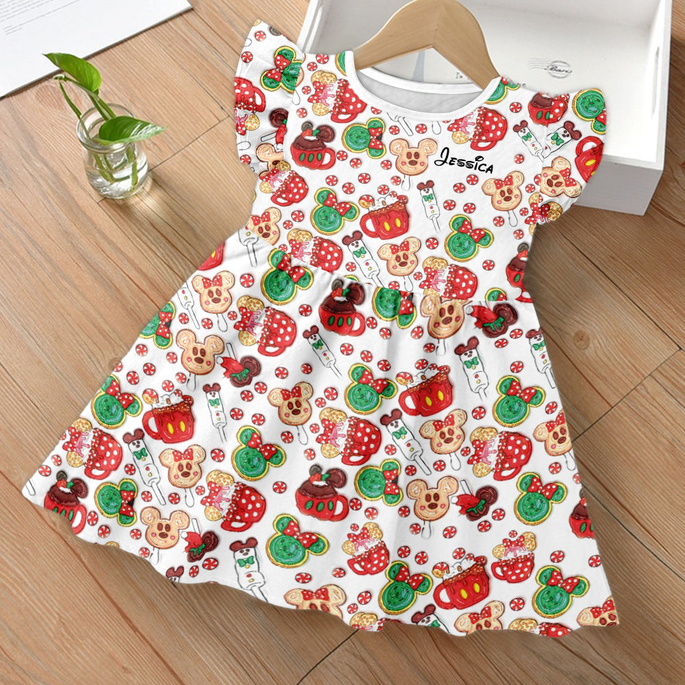 Personalized Christmas Cookies Ruffle Sleeve Dress for Kids Kid Ruffle Sleeve Dress GradoCreations