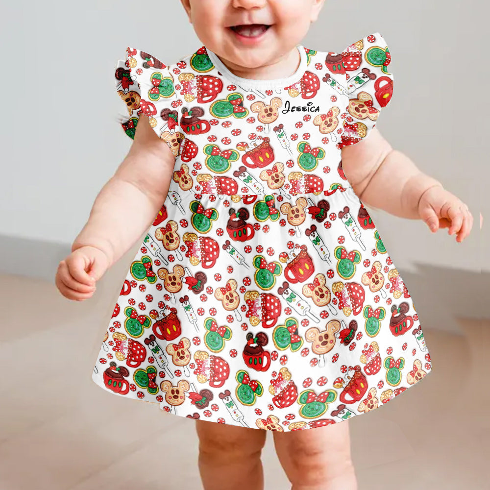 Personalized Christmas Cookies Ruffle Sleeve Dress for Kids Kid Ruffle Sleeve Dress GradoCreations