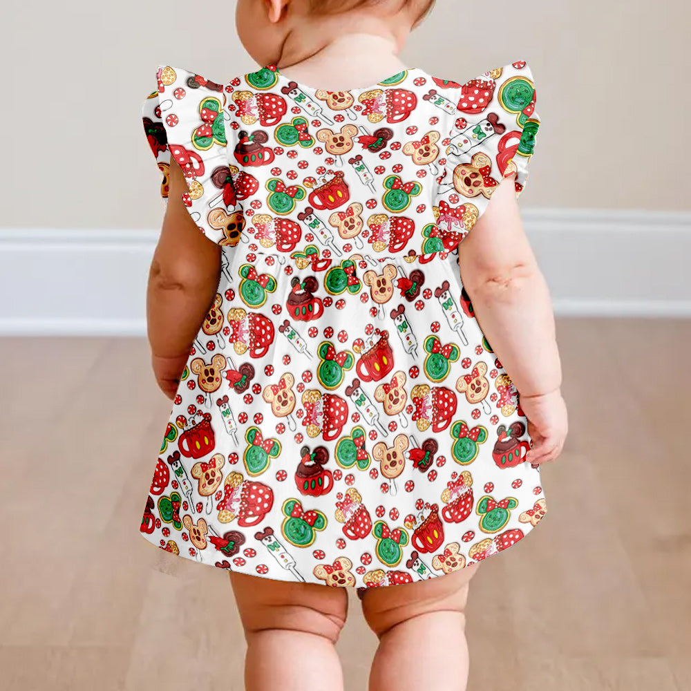 Personalized Christmas Cookies Ruffle Sleeve Dress for Kids Kid Ruffle Sleeve Dress GradoCreations