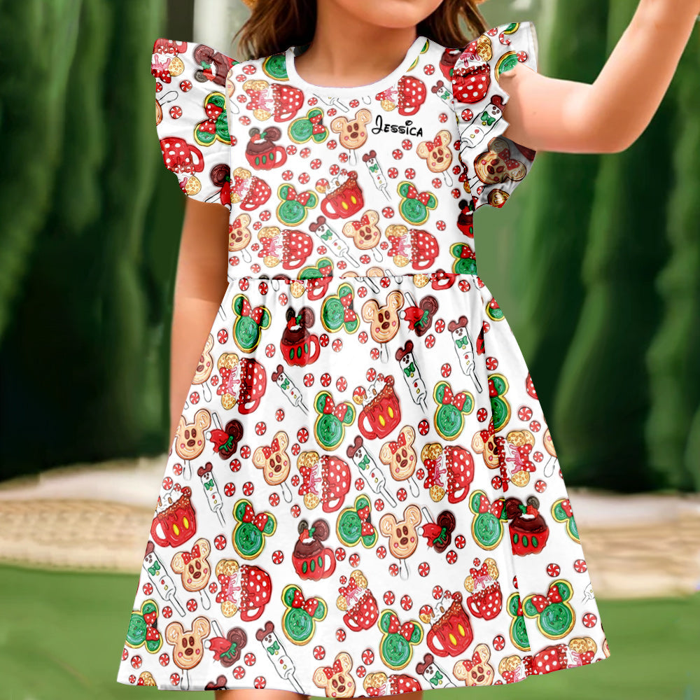 Personalized Christmas Cookies Ruffle Sleeve Dress for Kids Kid Ruffle Sleeve Dress GradoCreations