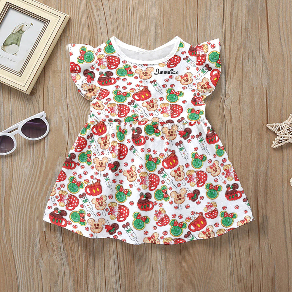 Personalized Christmas Cookies Ruffle Sleeve Dress for Kids Kid Ruffle Sleeve Dress GradoCreations