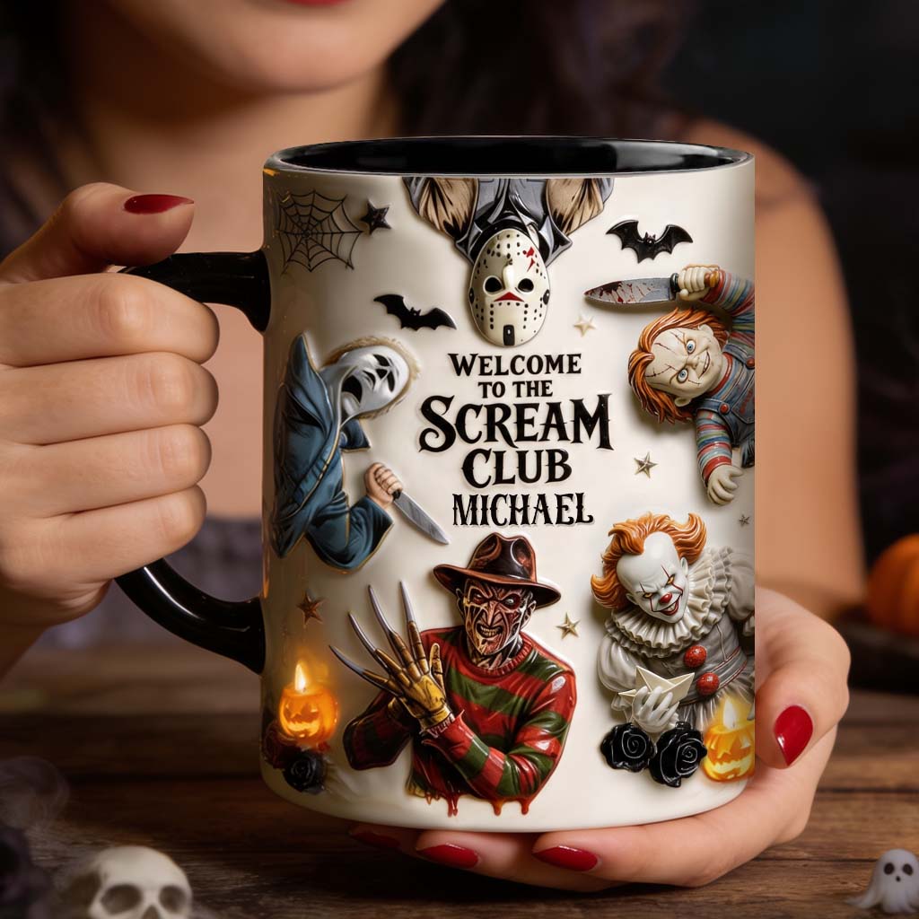 Personalized Horror Lover Accent Mug - Welcome to the Scream Club Gift Mug GradoCreations