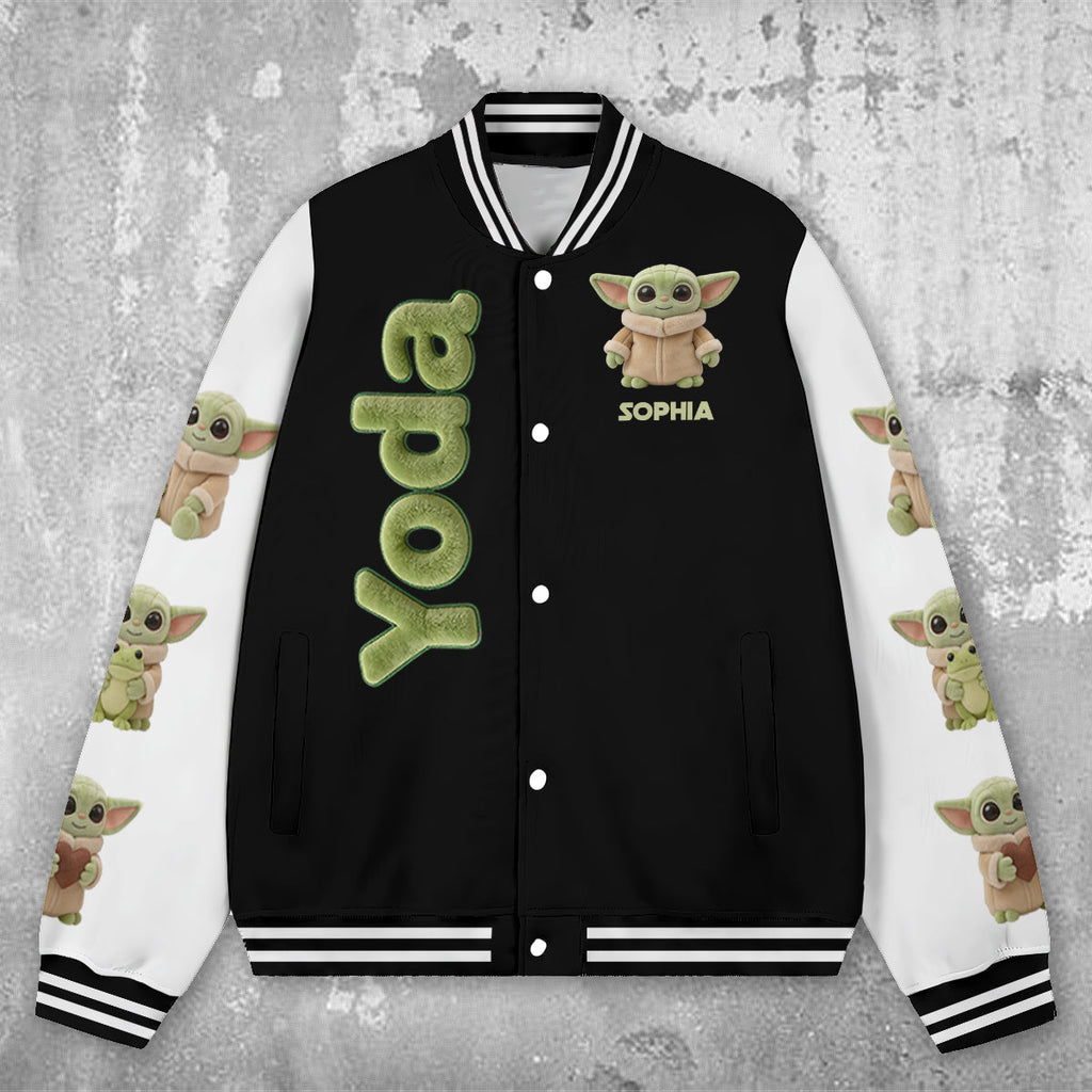 Personalized Varsity Jacket with Cute Baby Yoda Design for Kids Varsity Jacket GradoCreations