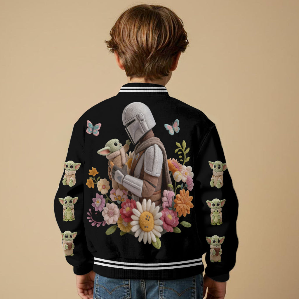 Personalized Varsity Jacket with Cute Baby Yoda Design for Kids Varsity Jacket GradoCreations
