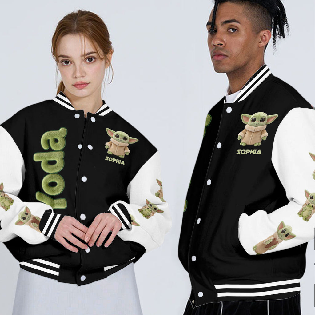 Personalized Varsity Jacket with Cute Baby Yoda Design for Kids Varsity Jacket GradoCreations