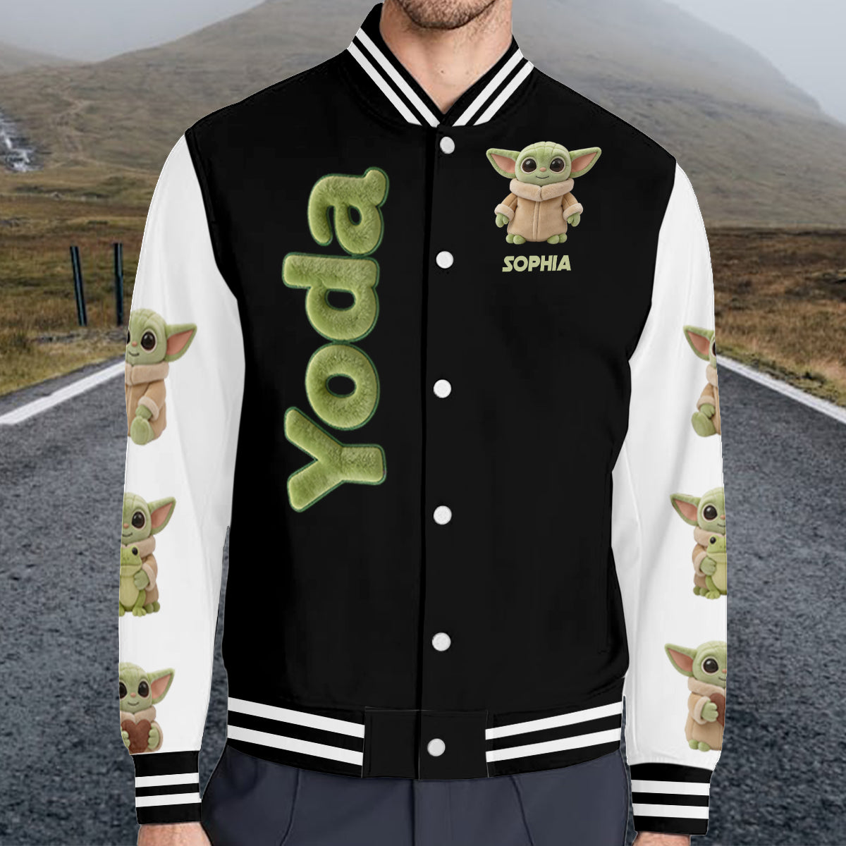 Personalized Varsity Jacket with Cute Baby Yoda Design for Kids Varsity Jacket GradoCreations