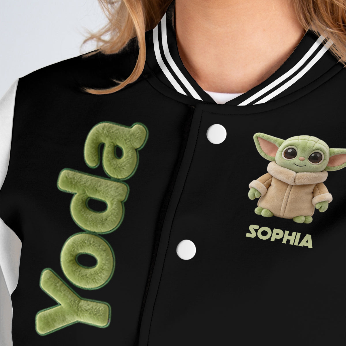 Personalized Varsity Jacket with Cute Baby Yoda Design for Kids Varsity Jacket GradoCreations