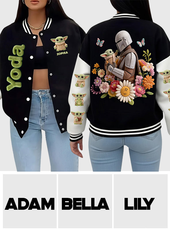 Personalized Varsity Jacket with Cute Baby Yoda Design for Kids Varsity Jacket GradoCreations