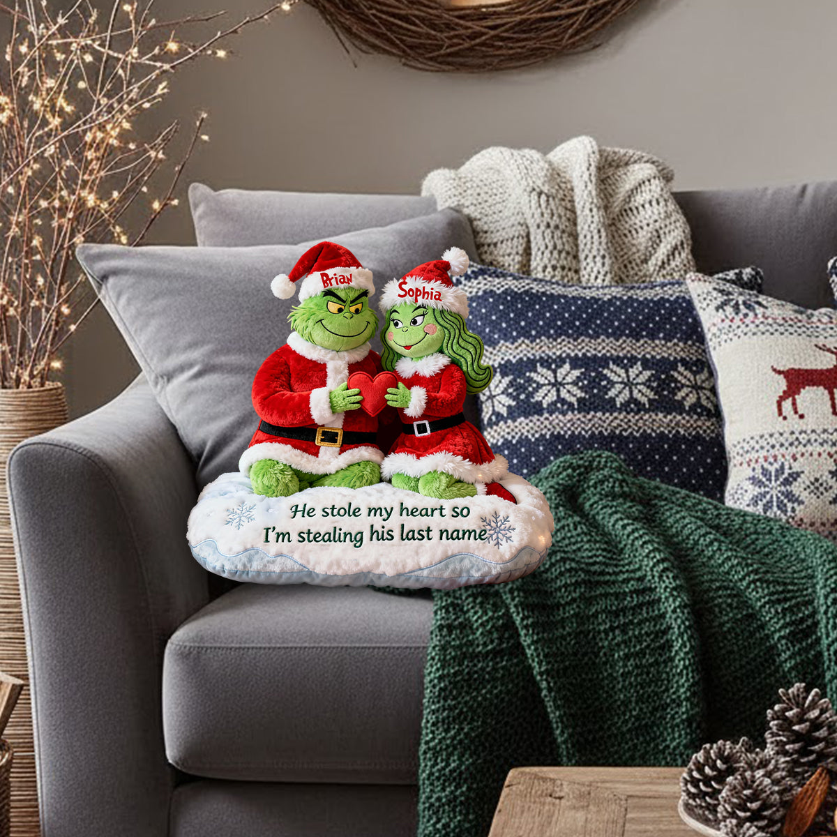 Personalized Christmas Faux Fur Shaped Pillow Custom Name Gift Faux Fur Shaped Pillow GradoCreations