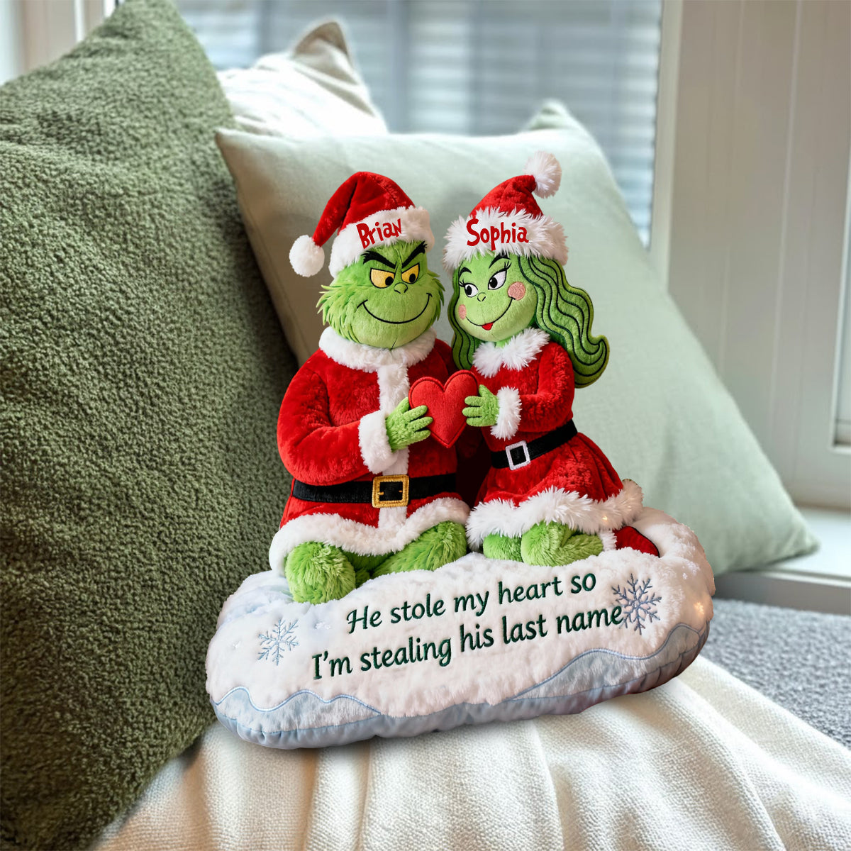 Personalized Christmas Faux Fur Shaped Pillow Custom Name Gift Faux Fur Shaped Pillow GradoCreations