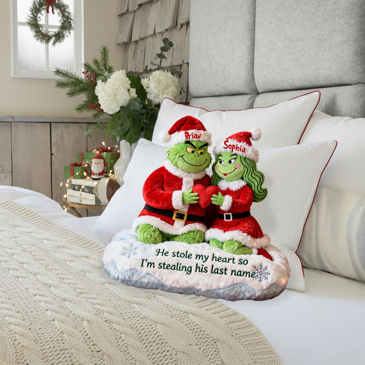 Personalized Christmas Faux Fur Shaped Pillow Custom Name Gift Faux Fur Shaped Pillow GradoCreations
