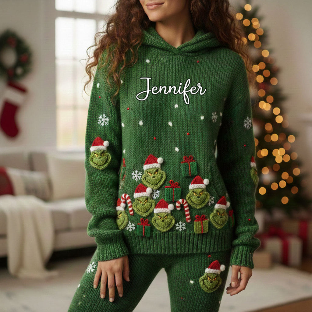 Personalized Christmas Grinch Hoodie and Leggings Set for Her Hoodie & Leggings GradoCreations