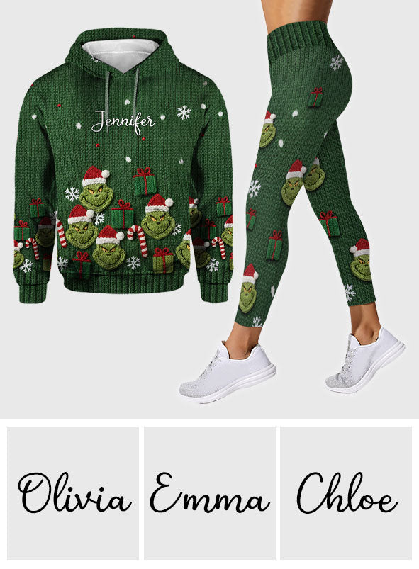 Personalized Christmas Grinch Hoodie and Leggings Set for Her Hoodie & Leggings GradoCreations