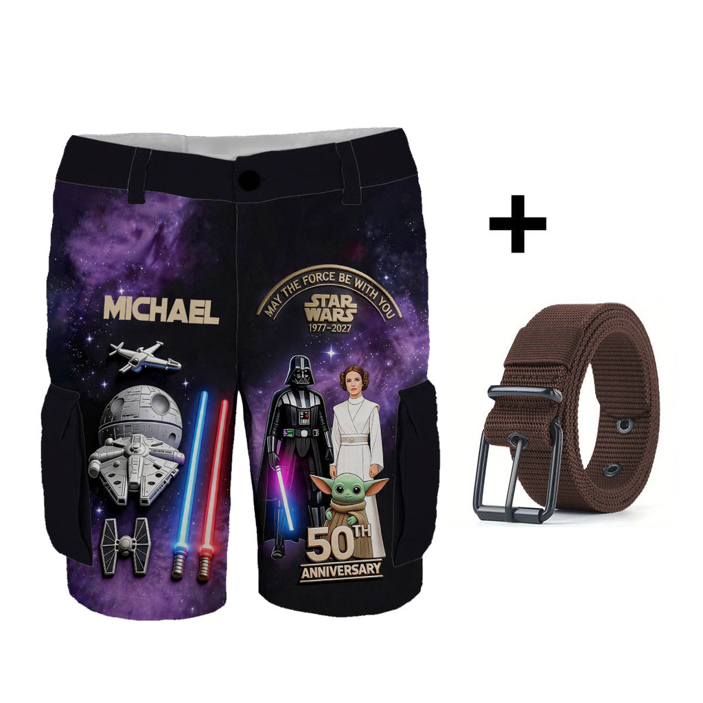 Personalized Star Wars Cargo Shorts with Belt for Men Cargo Shorts With Belt GradoCreations