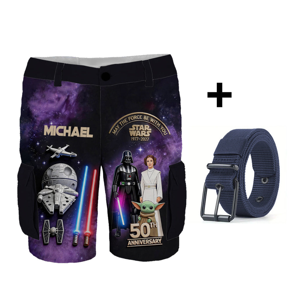 Personalized Star Wars Cargo Shorts with Belt for Men Cargo Shorts With Belt GradoCreations