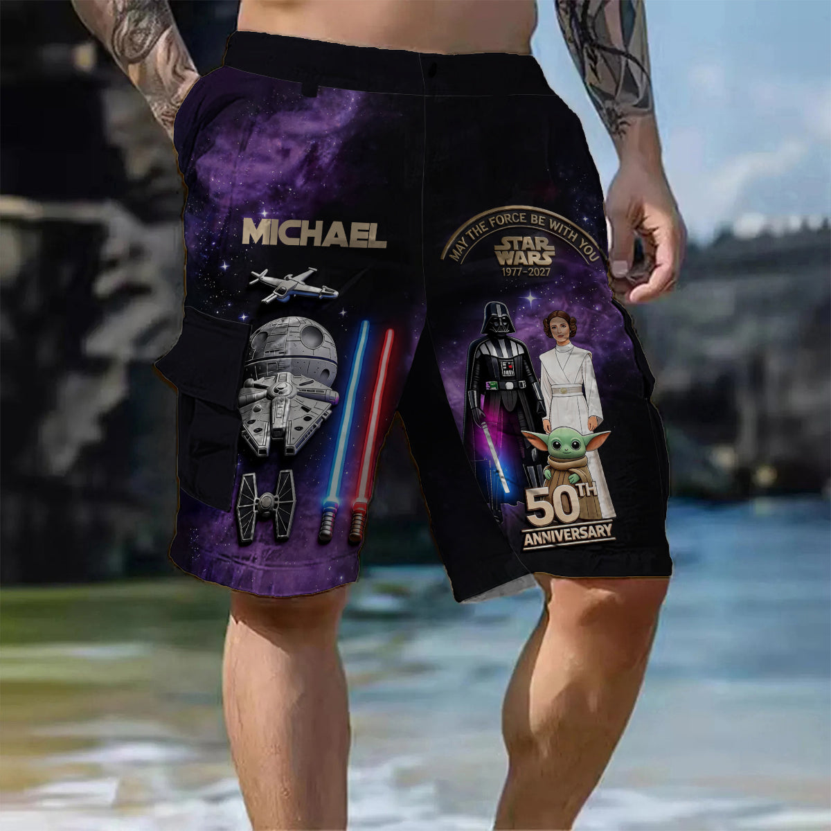 Personalized Star Wars Cargo Shorts with Belt for Men Cargo Shorts With Belt GradoCreations