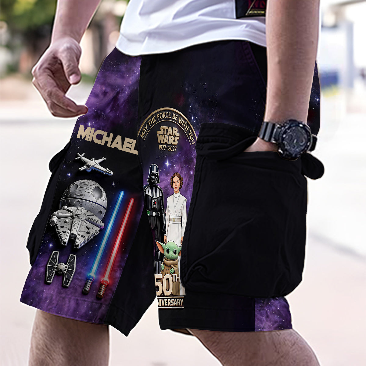 Personalized Star Wars Cargo Shorts with Belt for Men Cargo Shorts With Belt GradoCreations