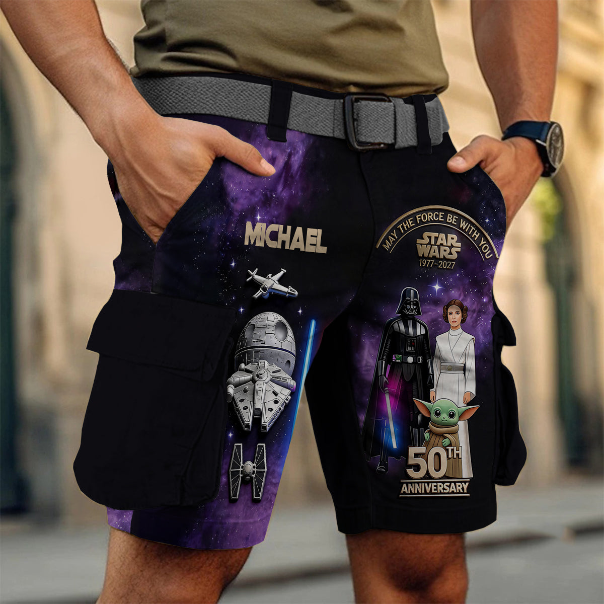 Personalized Star Wars Cargo Shorts with Belt for Men Cargo Shorts With Belt GradoCreations