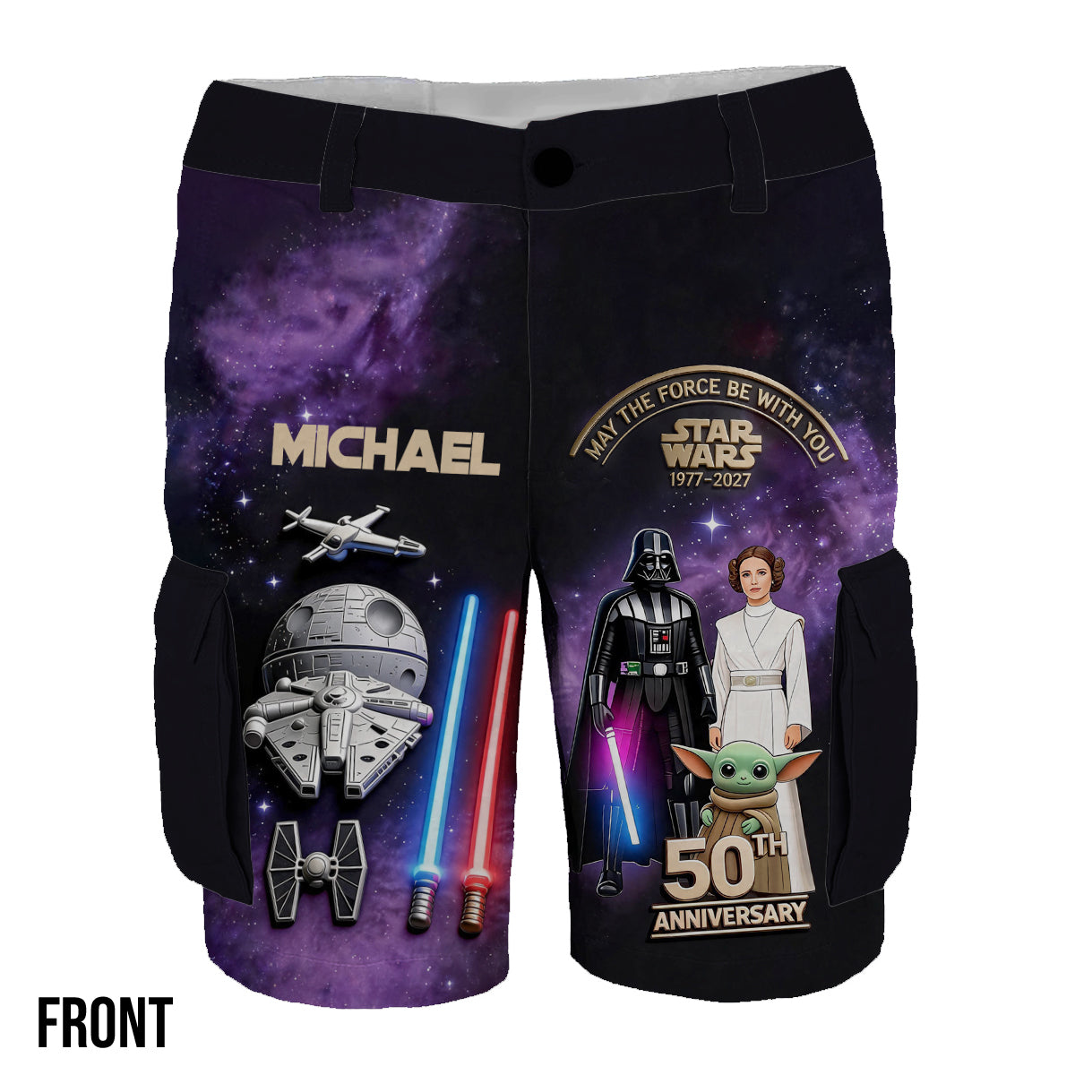 Personalized Star Wars Cargo Shorts with Belt for Men Cargo Shorts With Belt GradoCreations