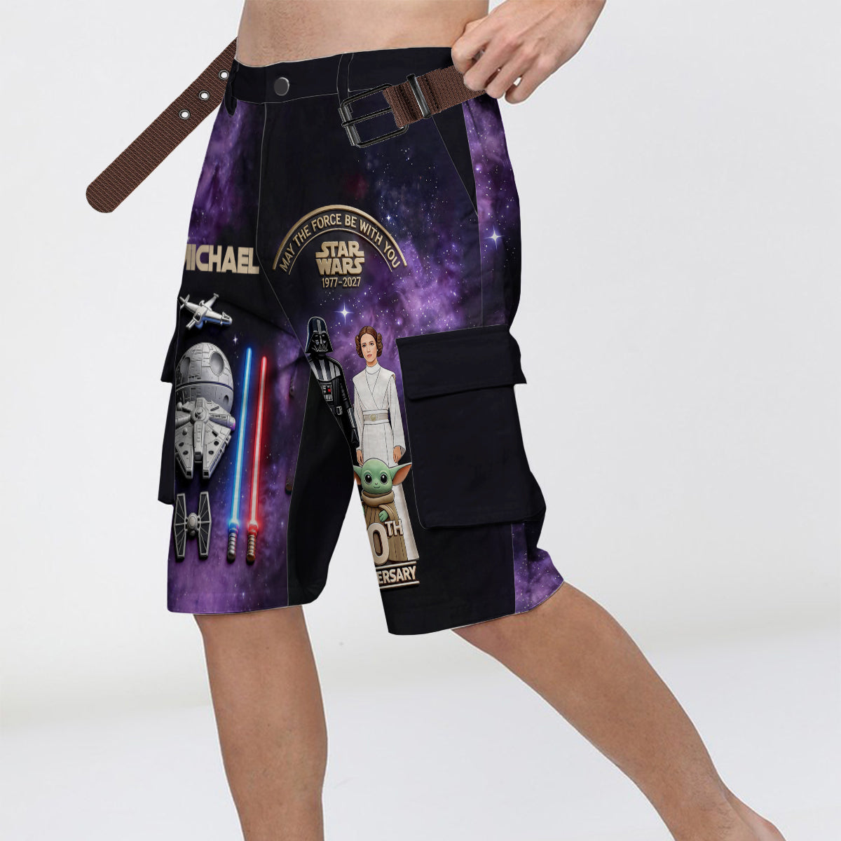 Personalized Star Wars Cargo Shorts with Belt for Men Cargo Shorts With Belt GradoCreations