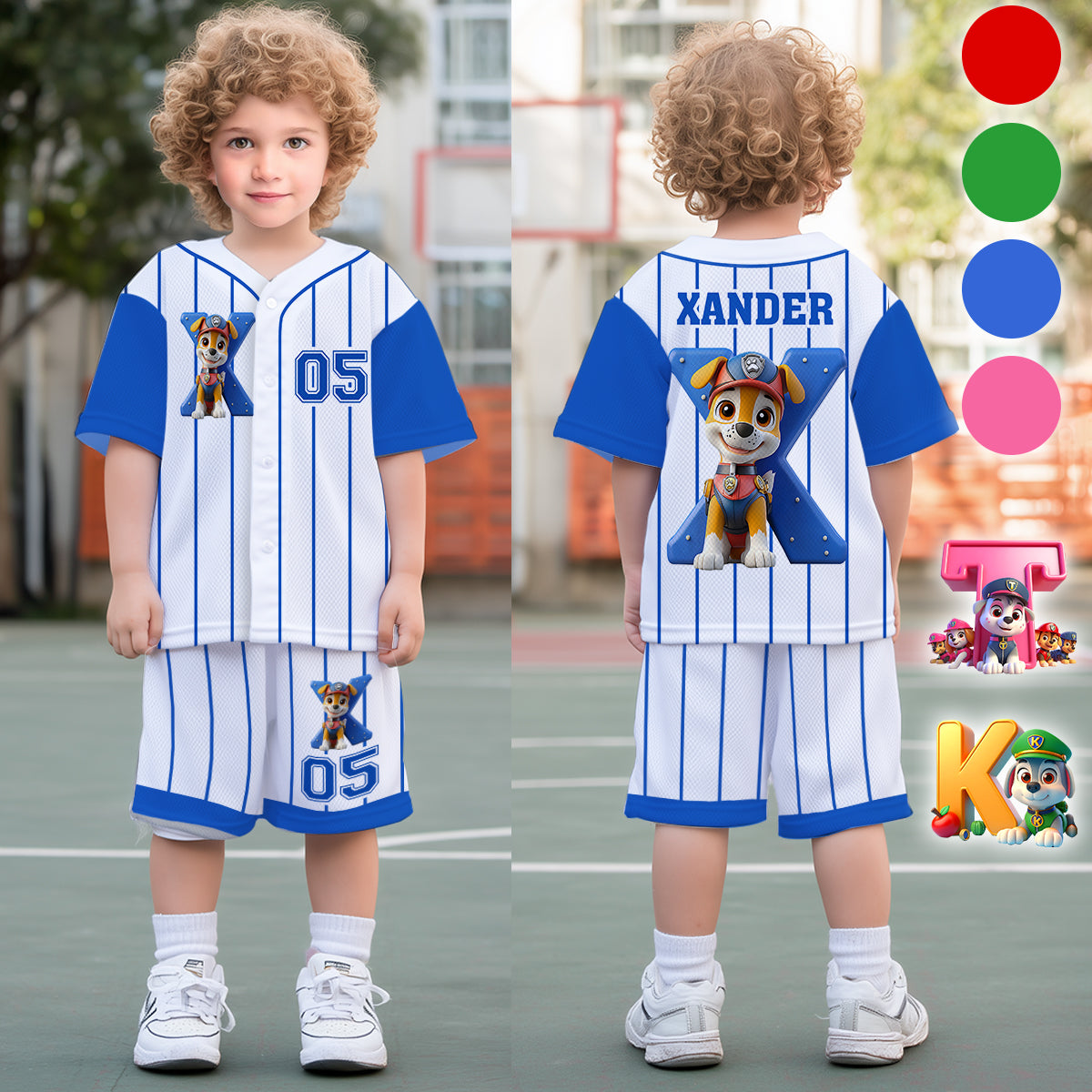 Personalized Paw Patrol Kid Jersey Shirt & Shorts Set - Custom Name Sports Apparel Kid Jersey Shirt & Shorts GradoCreations