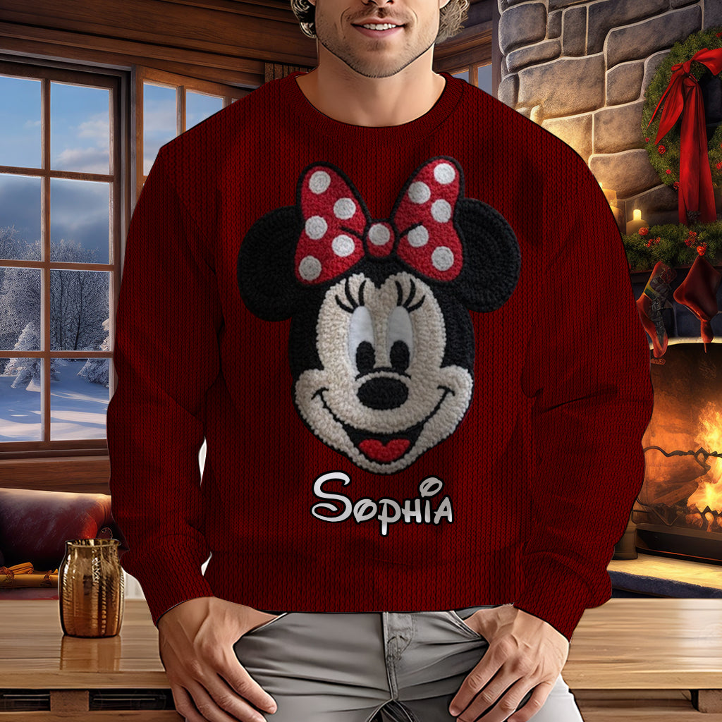Personalized Kids Ugly Christmas Sweater with Minnie Mouse Design Ugly Sweater GradoCreations
