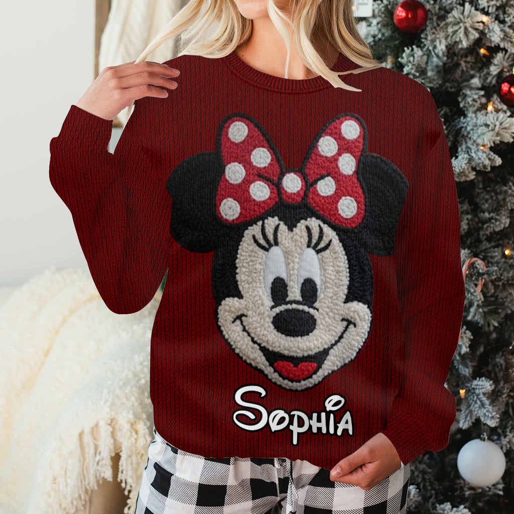 Personalized Kids Ugly Christmas Sweater with Minnie Mouse Design Ugly Sweater GradoCreations