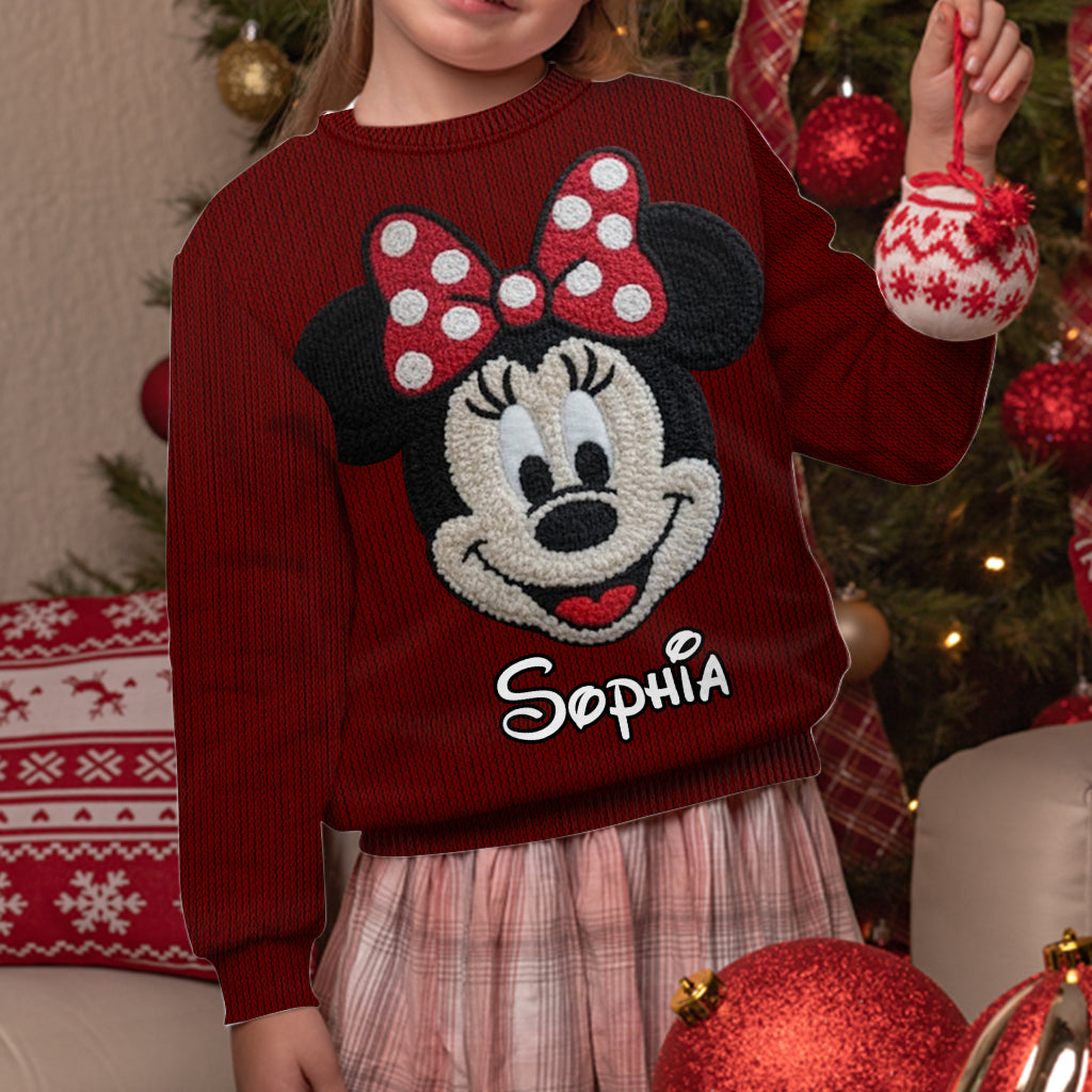 Personalized Kids Ugly Christmas Sweater with Minnie Mouse Design Ugly Sweater GradoCreations