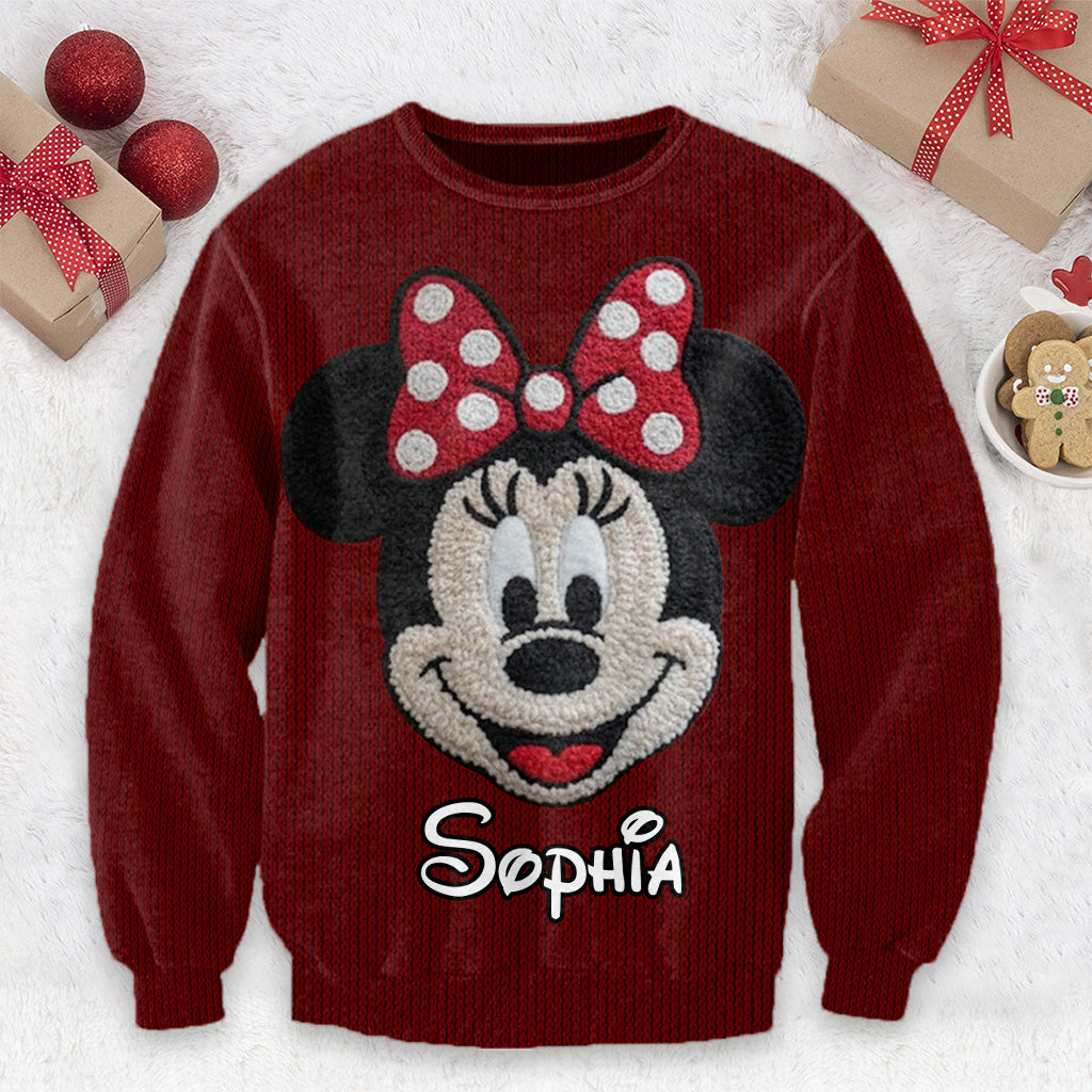 Personalized Kids Ugly Christmas Sweater with Minnie Mouse Design Ugly Sweater GradoCreations