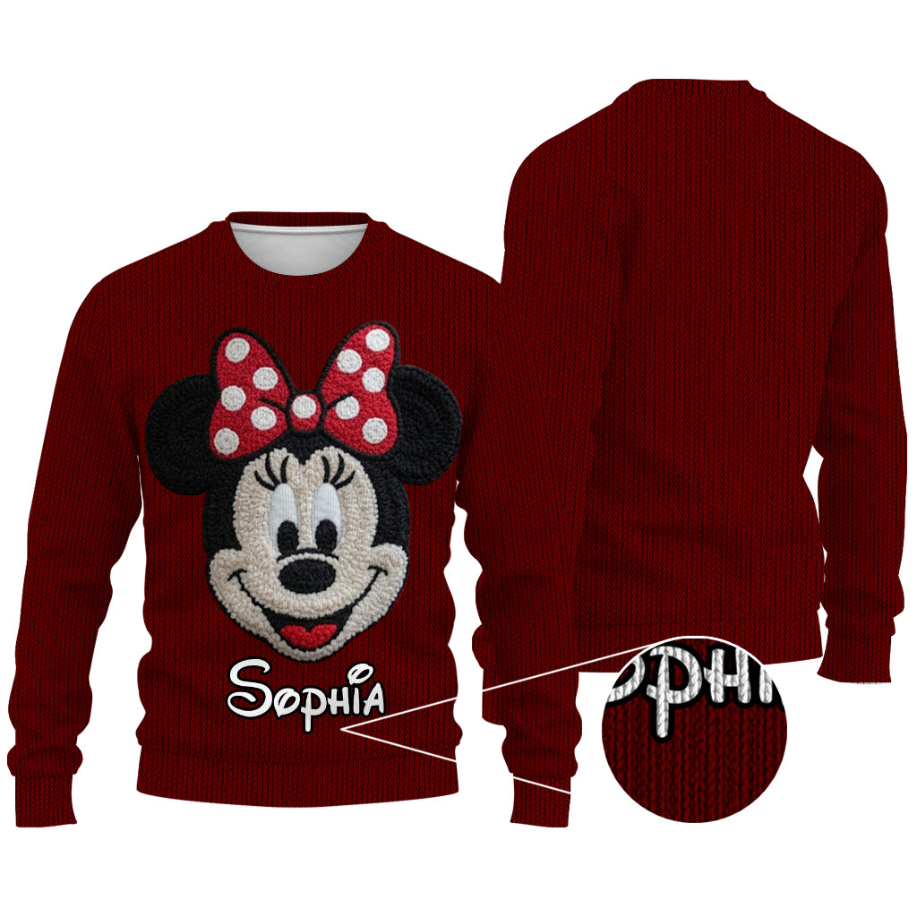 Personalized Kids Ugly Christmas Sweater with Minnie Mouse Design Ugly Sweater GradoCreations