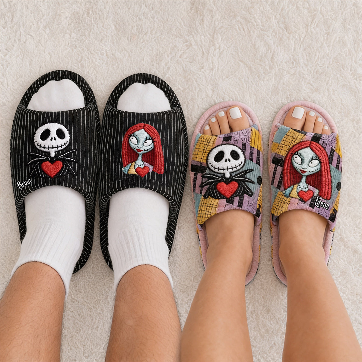 Personalized Nightmare Open-Toe Slippers for Couples | Unique Gift Open-Toe Slippers GradoCreations