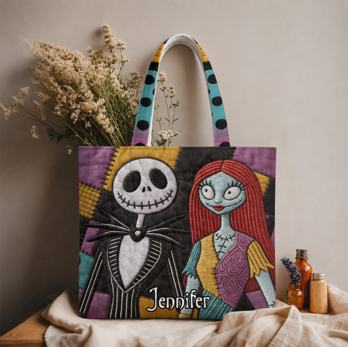 Personalized Nightmare Quilted Tote Bag Custom Name Gift Quilted Tote Bag GradoCreations