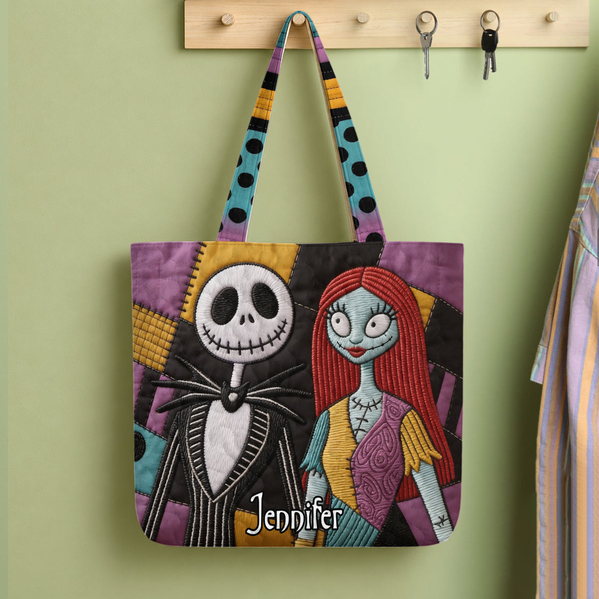 Personalized Nightmare Quilted Tote Bag Custom Name Gift Quilted Tote Bag GradoCreations