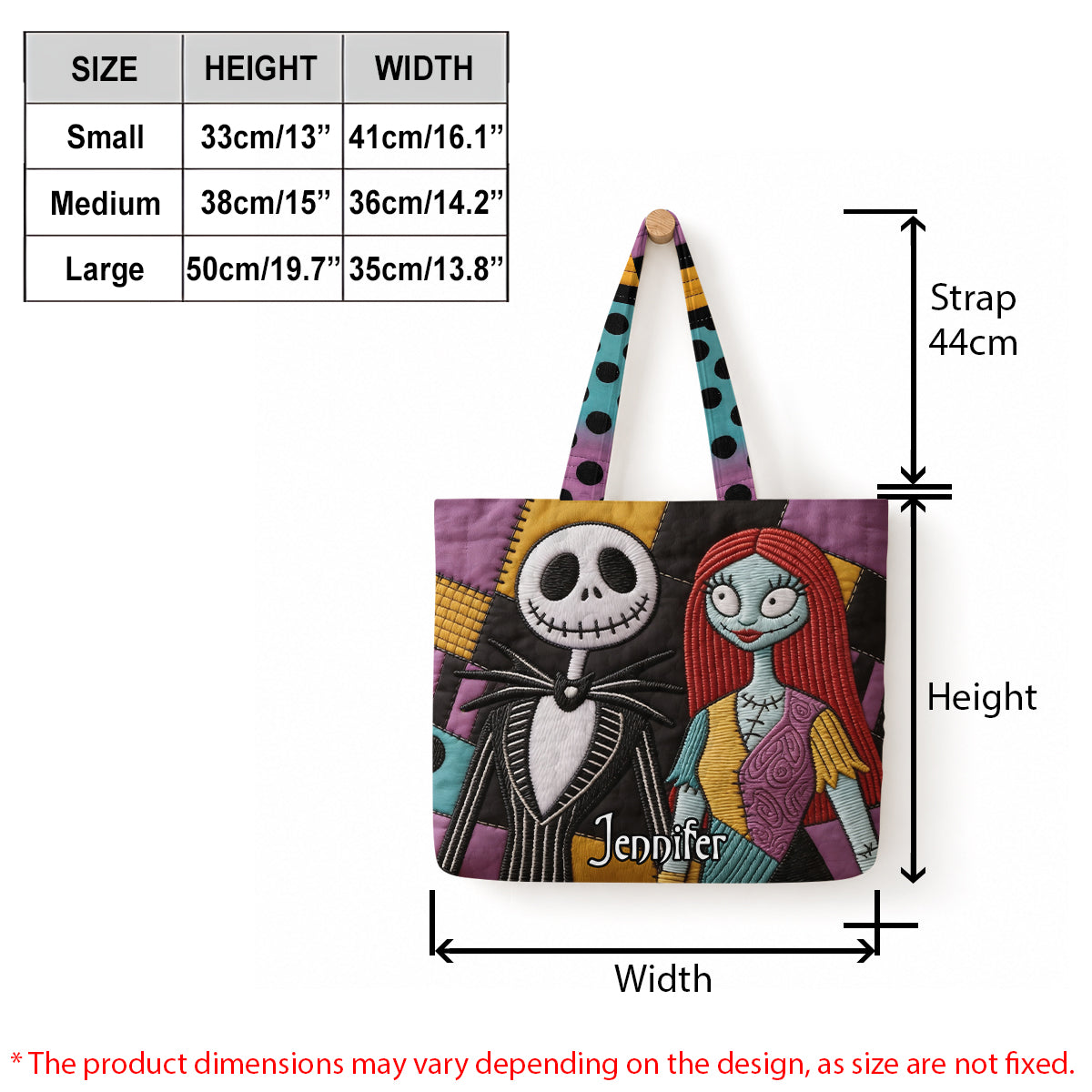 Personalized Nightmare Quilted Tote Bag Custom Name Gift Quilted Tote Bag GradoCreations