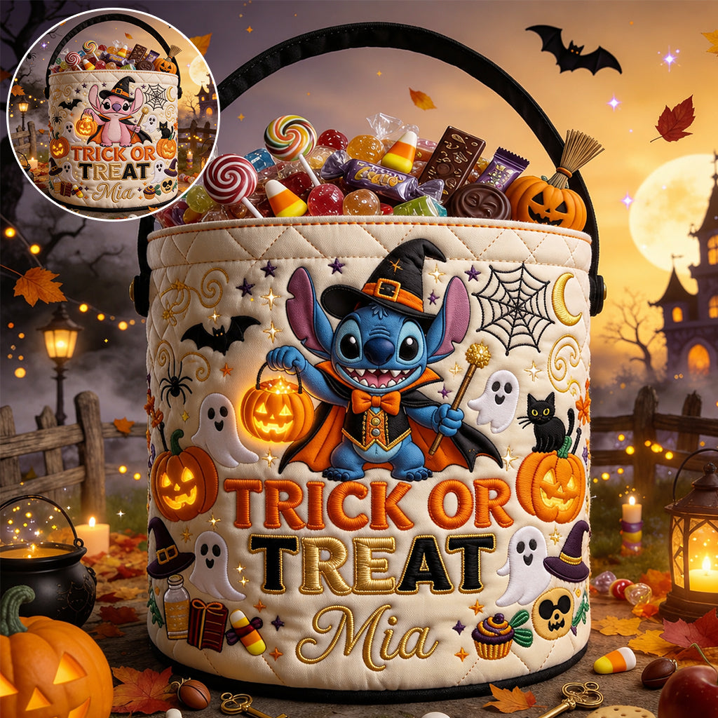 Personalized Trick or Treat Canvas Bucket Bag for Kids Canvas Bucket Bag GradoCreations