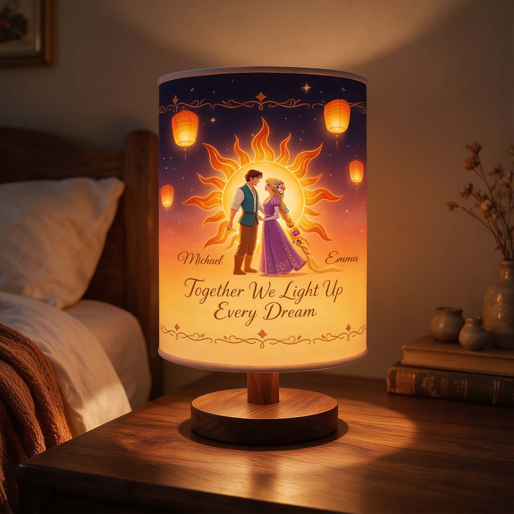Personalized Soft Glow Table Lamp with Wood Base for Couples Tableside Lamp With Wood Base GradoCreations