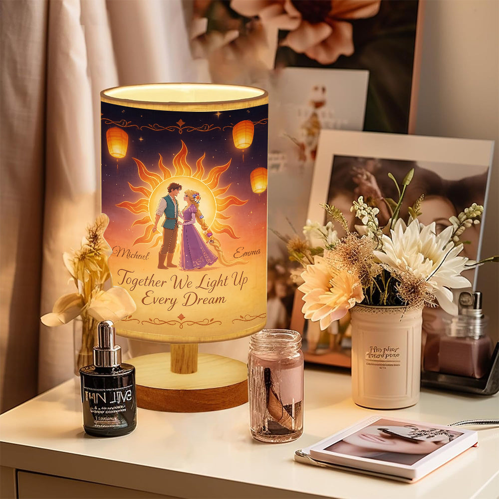 Personalized Soft Glow Table Lamp with Wood Base for Couples Tableside Lamp With Wood Base GradoCreations