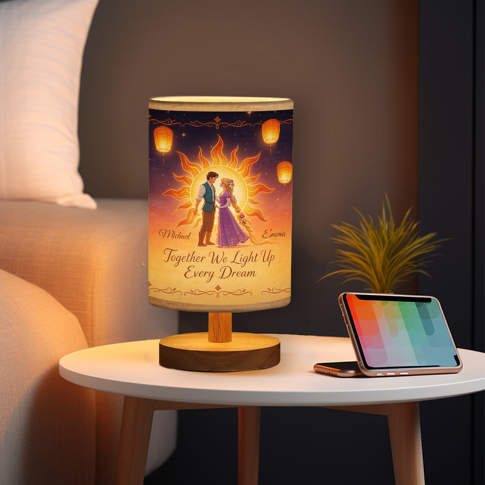 Personalized Soft Glow Table Lamp with Wood Base for Couples Tableside Lamp With Wood Base GradoCreations